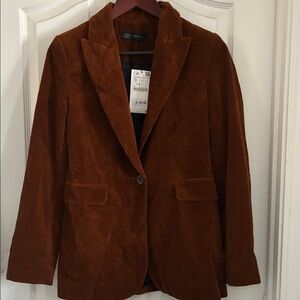 Zara Brown Corduroy Single-Button Blazer